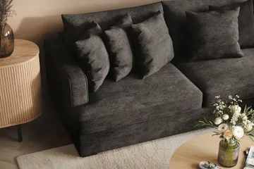 Rossita 4-sits Högervänd L-formad Djup Schäslongsoffa i Chenille - Svart - Products - Möbler - Soffa - Divansoffa & schäslongsoffa - 4 sits soffa med divan