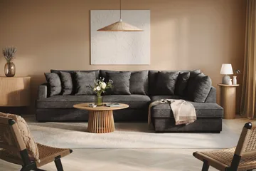 Rossita 4-sits Högervänd L-formad Djup Schäslongsoffa i Chenille - Svart - Products - Möbler - Soffa - Divansoffa & schäslongsoffa - 4 sits soffa med divan