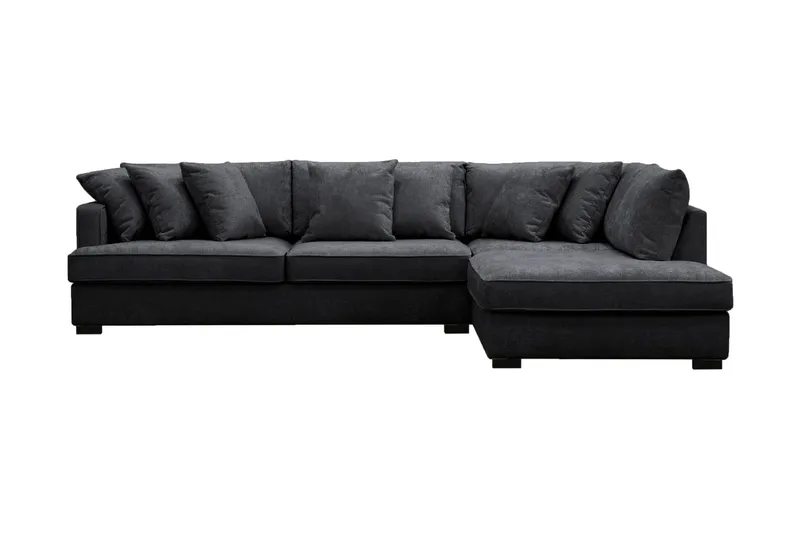 Rossita 4-sits Högervänd L-formad Djup Schäslongsoffa i Chenille, Trenza 01, Svart Chenille