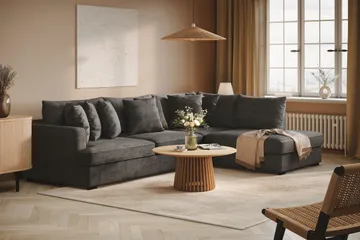 Rossita 4-sits Högervänd L-formad Djup Schäslongsoffa i Chenille - Trenza 01, Svart Chenille - Products - Möbler - Soffa - Divansoffa & schäslongsoffa - 4 sits soffa med divan