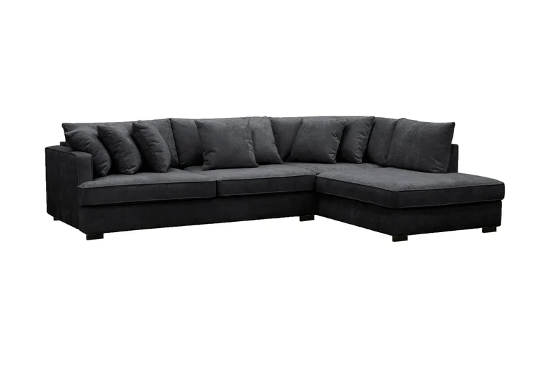Rossita 4-sits Högervänd L-formad Djup Schäslongsoffa i Chenille - Trenza 01, Svart Chenille - Products - Möbler - Soffa - Divansoffa & schäslongsoffa - 4 sits soffa med divan