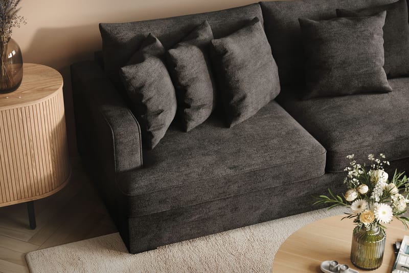Rossita 4-sits Högervänd L-formad Djup Schäslongsoffa i Chenille - Trenza 01, Svart Chenille - Products - Möbler - Soffa - Divansoffa & schäslongsoffa - 4 sits soffa med divan