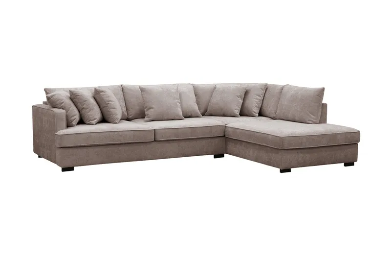 Rossita 4-sits Högervänd L-formad Djup Schäslongsoffa i Chenille - Trenza 08, Grå/Brun Chenille - Products - Möbler - Soffa - Divansoffa & schäslongsoffa - 4 sits soffa med divan