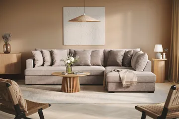 Rossita 4-sits Högervänd L-formad Djup Schäslongsoffa i Chenille - Trenza 08, Grå/Brun Chenille - Products - Möbler - Soffa - Divansoffa & schäslongsoffa - 4 sits soffa med divan