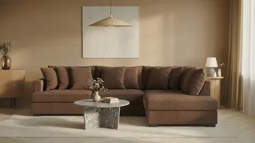 Rossita 4-sits Högervänd L-formad Djup Schäslongsoffa i Manchester - Brun - Products - Möbler - Soffa - Divansoffa & schäslongsoffa - 4 sits soffa med divan