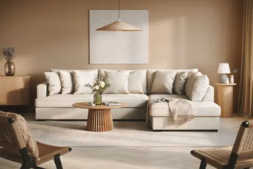 Rossita 4-sits Högervänd L-formad Djup Schäslongsoffa i Tyg - Beige - Products - Möbler - Soffa - Divansoffa & schäslongsoffa - 4 sits soffa med divan
