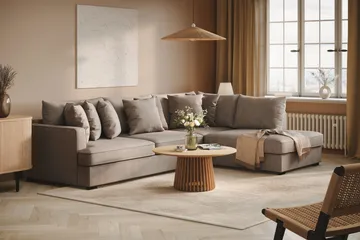 Rossita 4-sits Högervänd L-formad Djup Schäslongsoffa i Tyg - Brun - Products - Möbler - Soffa - Divansoffa & schäslongsoffa - 4 sits soffa med divan