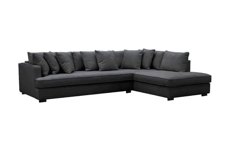 Rossita 4-sits Högervänd L-formad Djup Schäslongsoffa med Hel dyna i Chenille - Svart - Products - Möbler - Soffa - Divansoffa & schäslongsoffa - 4 sits soffa med divan