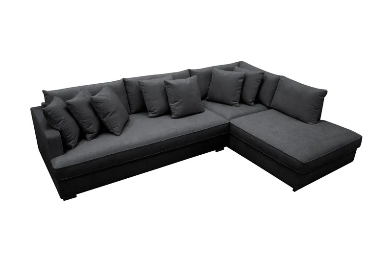 Rossita 4-sits Högervänd L-formad Djup Schäslongsoffa med Hel dyna i Chenille - Svart - Products - Möbler - Soffa - Divansoffa & schäslongsoffa - 4 sits soffa med divan