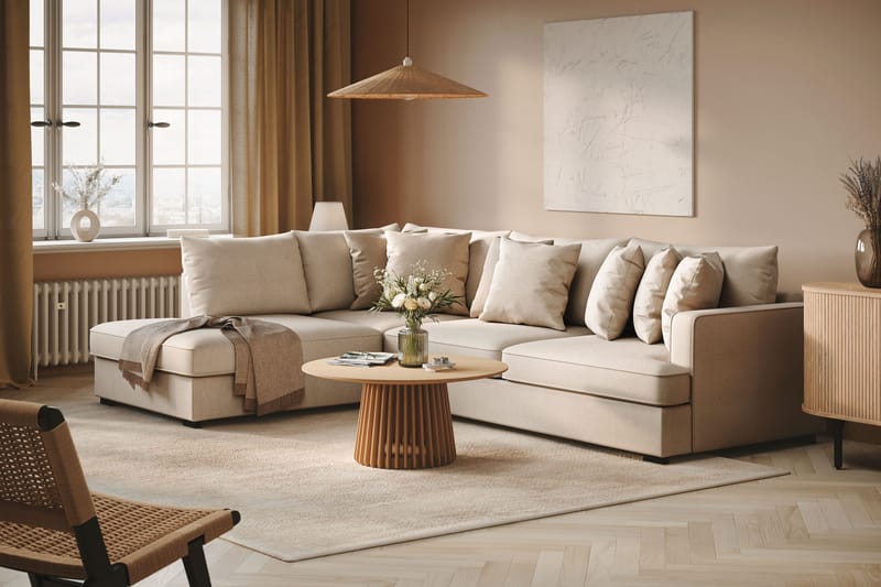 Rossita 4-sits Vänstervänd L-formad Djup Schäslongsoffa i Bouclé - Ljus Beige - Products - Möbler - Soffa - Divansoffa & schäslongsoffa - 4 sits soffa med divan