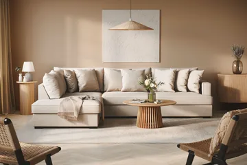 Rossita 4-sits Vänstervänd L-formad Djup Schäslongsoffa i Bouclé - Ljus Beige - Products - Möbler - Soffa - Divansoffa & schäslongsoffa - 4 sits soffa med divan