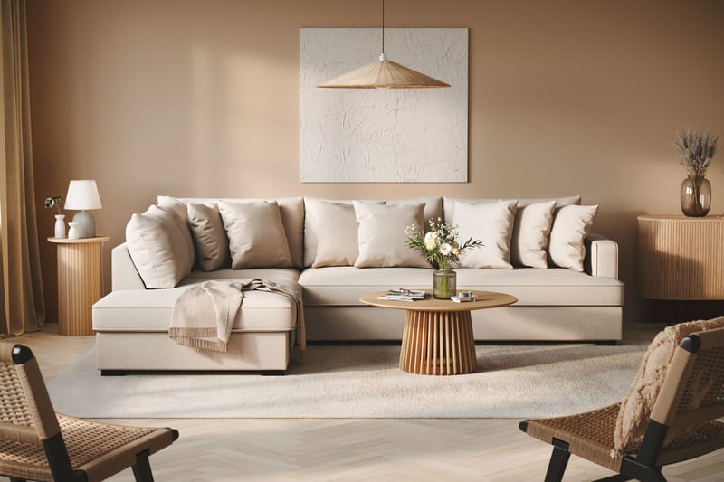 Rossita 4-sits Vänstervänd L-formad Djup Schäslongsoffa i Bouclé - Ljus Beige - Products - Möbler - Soffa - Divansoffa & schäslongsoffa - 4 sits soffa med divan