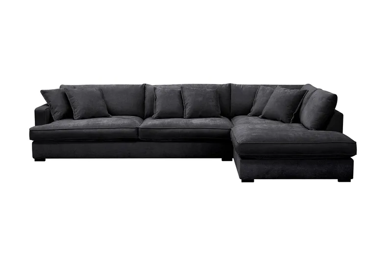 Rossita Lyx 4-sits Extra djup Soffa med Schäslong Höger, Svart Chenille