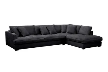 Rossita Lyx 4-sits Extra djup Soffa med Schäslong Höger - Svart Chenille - Products - Möbler - Soffa - Divansoffa & schäslongsoffa - 4 sits soffa med divan