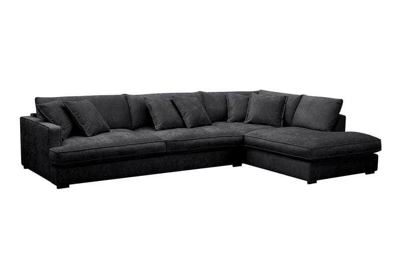 Rossita Lyx 4-sits Extra djup Soffa med Schäslong Höger - Svart Chenille - Products - Möbler - Soffa - Divansoffa & schäslongsoffa - 4 sits soffa med divan