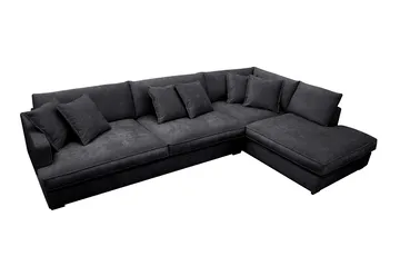 Rossita Lyx 4-sits Extra djup Soffa med Schäslong Höger - Svart Chenille - Products - Möbler - Soffa - Divansoffa & schäslongsoffa - 4 sits soffa med divan