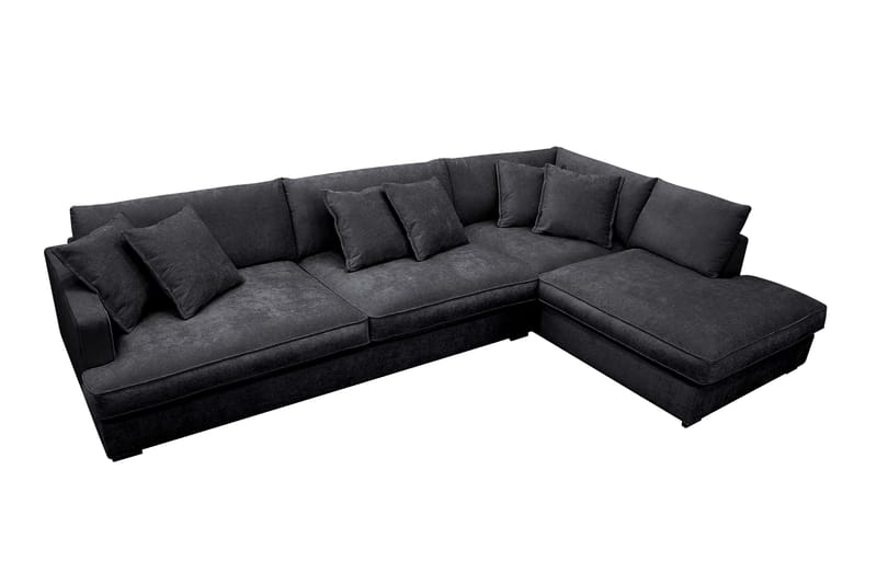 Rossita Lyx 4-sits Extra djup Soffa med Schäslong Höger - Svart Chenille - Products - Möbler - Soffa - Divansoffa & schäslongsoffa - 4 sits soffa med divan
