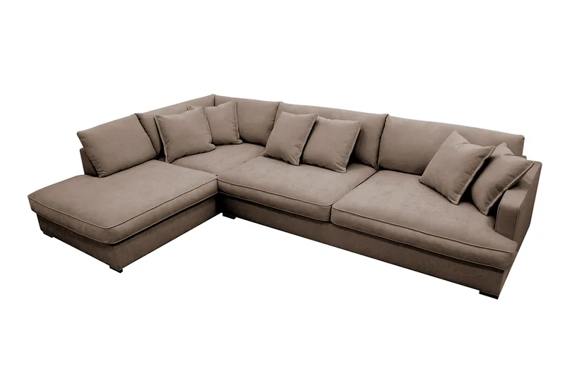 Rossita Lyx 4-sits Extra djup Soffa med Schäslong Vänster - Brun Tyg - Products - Möbler - Soffa - Divansoffa & schäslongsoffa - 4 sits soffa med divan