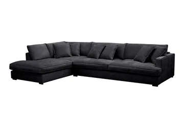 Rossita Lyx 4-sits Extra djup Soffa med Schäslong Vänster - Svart Chenille - Products - Möbler - Soffa - Divansoffa & schäslongsoffa - 4 sits soffa med divan