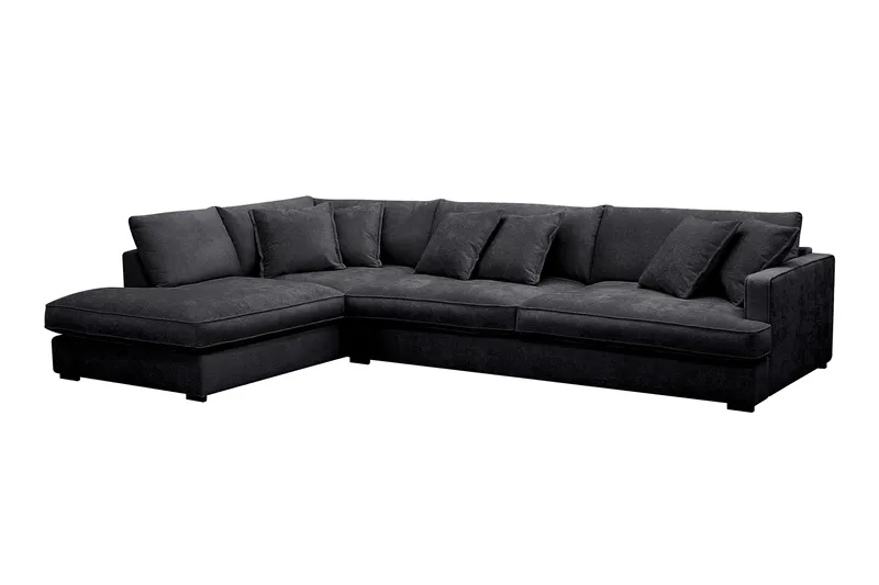 Rossita Lyx 4-sits Extra djup Soffa med Schäslong Vänster - Svart Chenille - Products - Möbler - Soffa - Divansoffa & schäslongsoffa - 4 sits soffa med divan