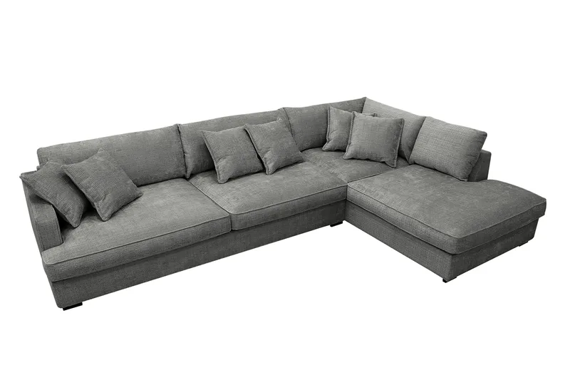 Rossita Lyx 4-sits Högervänd L-formad Extra Djup Schäslongsoffa i Chenille - Grå Chenille - Products - Möbler - Soffa - Divansoffa & schäslongsoffa - 4 sits soffa med divan