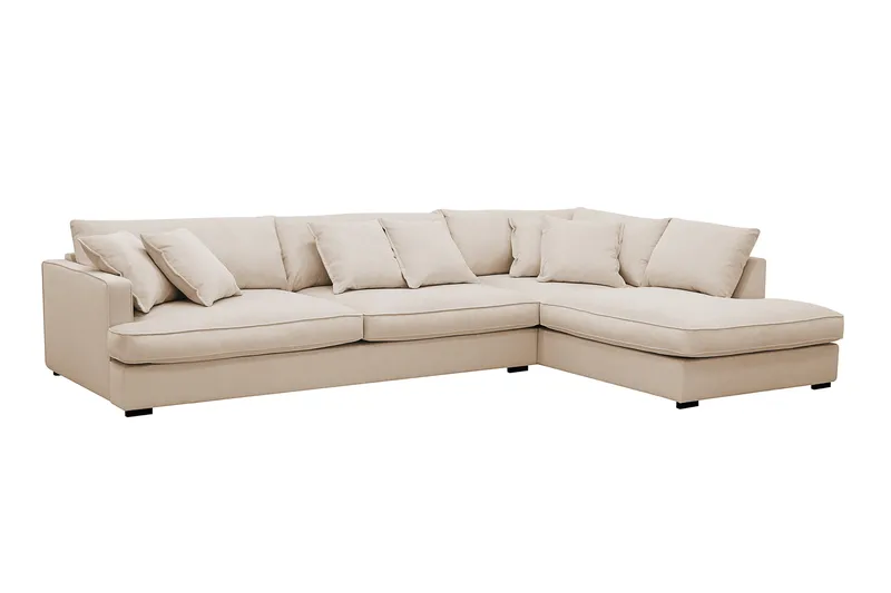 Rossita Lyx 4-sits Högervänd L-formad Extra Djup Schäslongsoffa i Manchester - Beige Manchester - Products - Möbler - Soffa - Divansoffa & schäslongsoffa - 4 sits soffa med divan