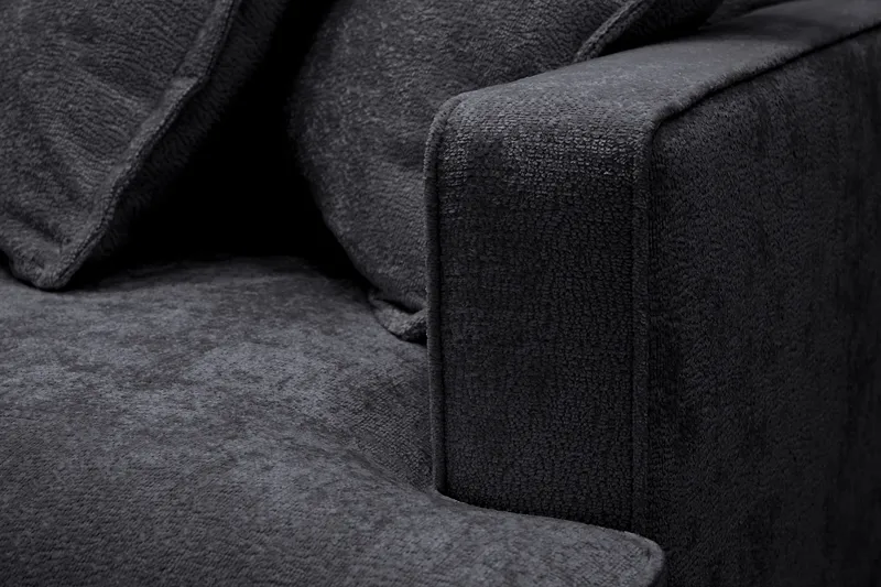 Rossita Lyx 4-sits Vänstervänd L-formad Extra Djup Schäslongsoffa i Chenille - Svart Chenille - Products - Möbler - Soffa - Divansoffa & schäslongsoffa - 4 sits soffa med divan
