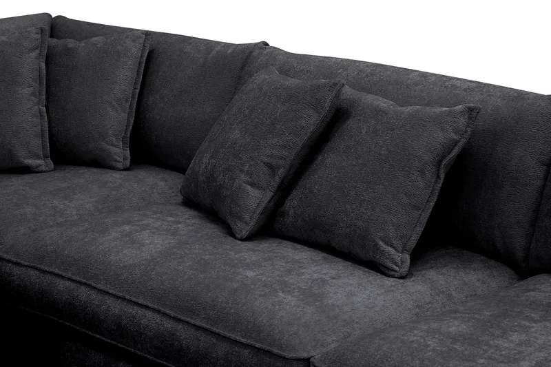 Rossita Lyx 4-sits Vänstervänd L-formad Extra Djup Schäslongsoffa i Chenille - Svart Chenille - Products - Möbler - Soffa - Divansoffa & schäslongsoffa - 4 sits soffa med divan