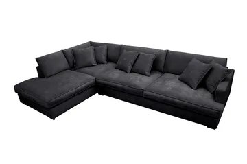 Rossita Lyx 4-sits Vänstervänd L-formad Extra Djup Schäslongsoffa i Chenille - Svart Chenille - Products - Möbler - Soffa - Divansoffa & schäslongsoffa - 4 sits soffa med divan