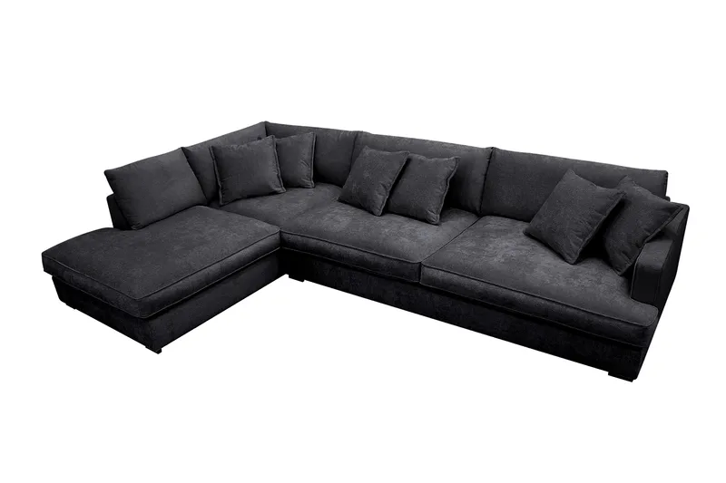 Rossita Lyx 4-sits Vänstervänd L-formad Extra Djup Schäslongsoffa i Chenille - Svart Chenille - Products - Möbler - Soffa - Divansoffa & schäslongsoffa - 4 sits soffa med divan
