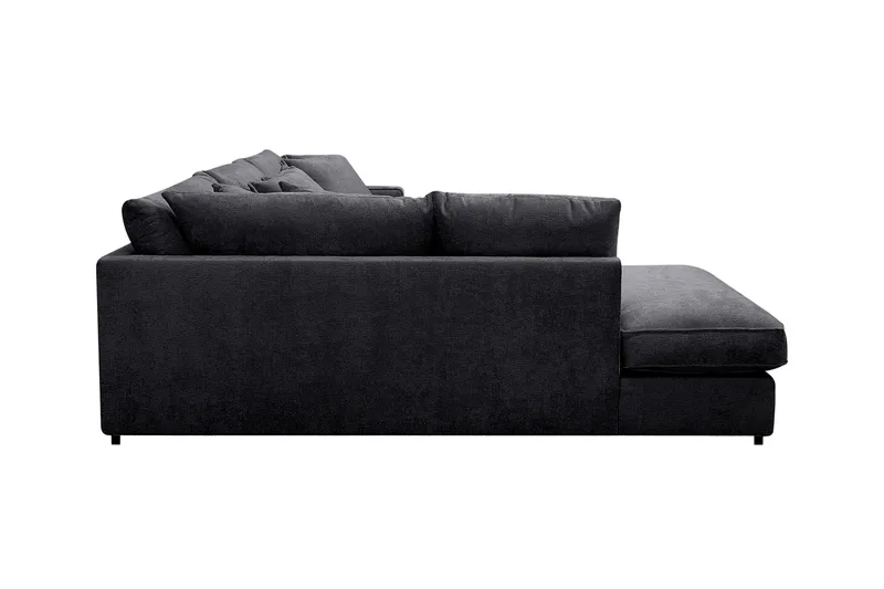 Rossita Lyx 4-sits Vänstervänd L-formad Extra Djup Schäslongsoffa i Chenille - Svart Chenille - Products - Möbler - Soffa - Divansoffa & schäslongsoffa - 4 sits soffa med divan