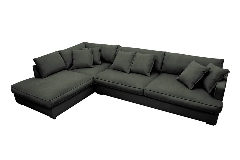 Rossita Lyx 4-sits Vänstervänd L-formad Extra Djup Schäslongsoffa i Manchester - Mörkgrön Manchester - Products - Möbler - Soffa - Divansoffa & schäslongsoffa - 4 sits soffa med divan