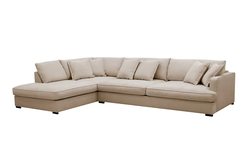 Rossita Lyx 4-sits Vänstervänd L-formad Extra Djup Schäslongsoffa i Tyg - Beige Tyg - Products - Möbler - Soffa - Divansoffa & schäslongsoffa - 4 sits soffa med divan