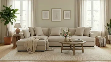 Rossita Lyx 4-sits Vänstervänd L-formad Extra Djup Schäslongsoffa i Tyg - Beige Tyg - Products - Möbler - Soffa - Divansoffa & schäslongsoffa - 4 sits soffa med divan