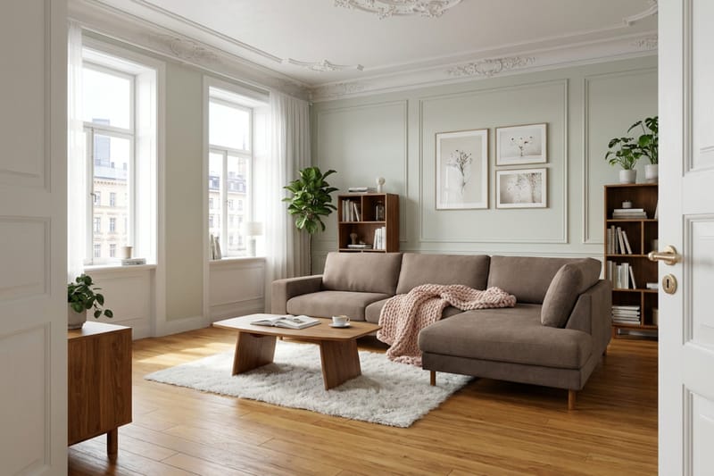 Scandi Djup 4-sits Soffa med Schäslong Höger i Tyg - Mörkbrun - Products - Möbler - Soffa - Divansoffa & schäslongsoffa - 4 sits soffa med divan