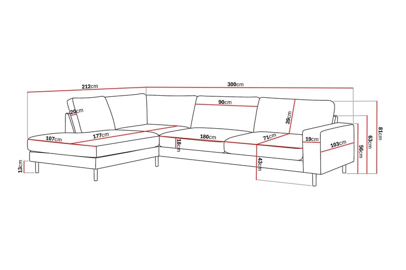 Scandi Djup 4-sits Soffa med Schäslong Vänster i Manchester - Beige - Products - Möbler - Soffa - Divansoffa & schäslongsoffa - 4 sits soffa med divan