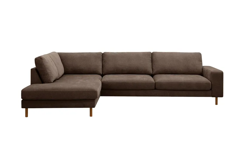Scandi Djup 4-sits Soffa med Schäslong Vänster i Tyg, Mörkbrun