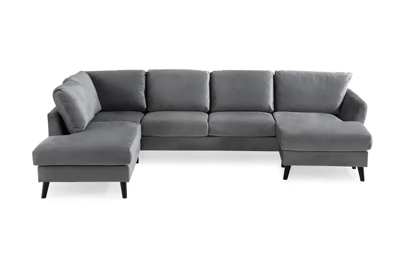 Trend 4-sits Vänstervänd U-formad Soffa med Divan och Schäslong i Sammet - Ljusgrå - Products - Möbler - Soffa - Divansoffa & schäslongsoffa - 4 sits soffa med divan