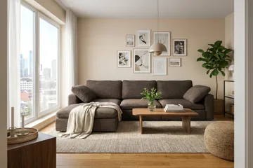 Visby 4-sits L-formad Djup Vändbar Soffa med Divan i Tyg - Mörkbrun - Products - Möbler - Soffa - Divansoffa & schäslongsoffa - 4 sits soffa med divan