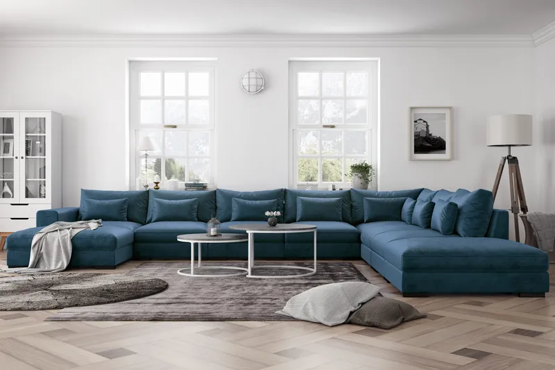 Dubai U-modulsoffa Large med Divan Vänster Sammet Extra Djup - Blå - Products - Möbler - Soffa - U-soffa