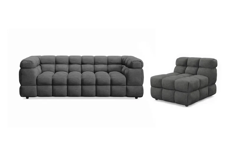 Elise Bubblig Soffgrupp 3-sits Soffa + Fåtölj - Mörkgrå - Products - Möbler - Soffa - Soffgrupp