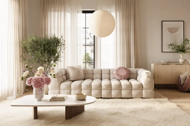 Elise Bubblig Soffgrupp 4-sits Soffa + Fåtölj - Beige - Products - Möbler - Soffa - Soffgrupp