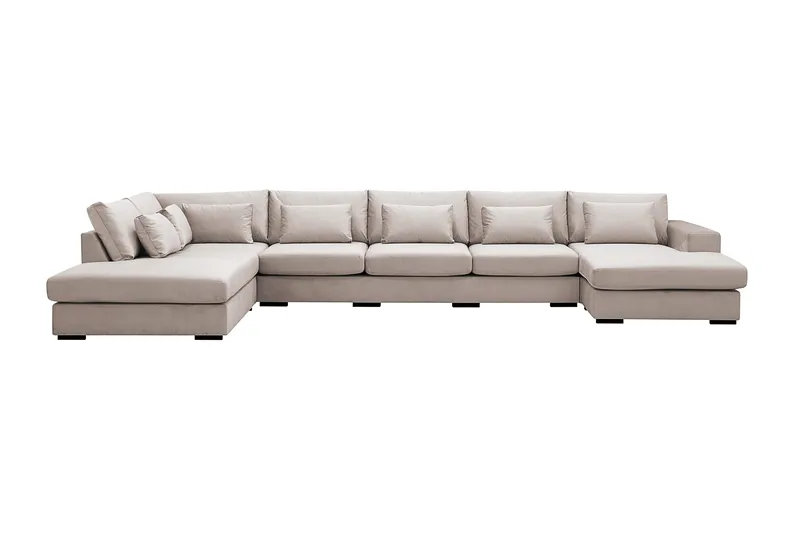 Grande 6-sits U-Soffa med Divan Höger - Beige Sammet - Products - Möbler - Soffa - Sammetssoffa