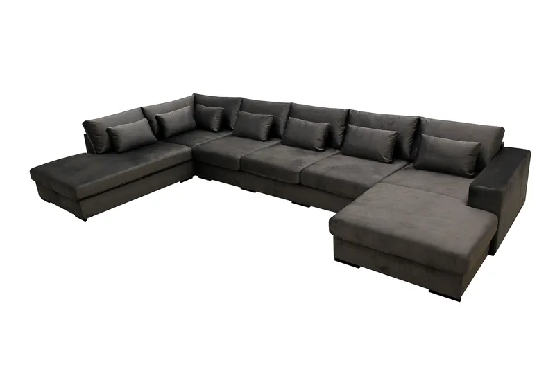 Grande 6-sits U-Soffa med Divan Höger - Mörkgrå Sammet - Products - Möbler - Soffa - Sammetssoffa