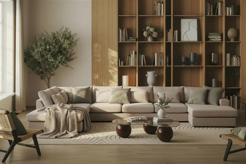 Grande 6-sits U-Soffa med Divan Vänster - Beige Sammet - Products - Möbler - Soffa - Sammetssoffa