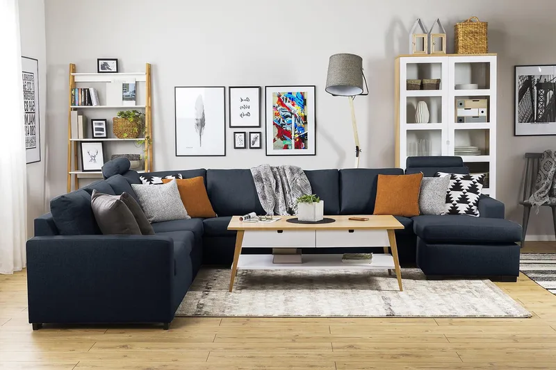Crazy 7-sits Högervänd U-formad XX-Large Hörnsoffa med divan i Tyg - Blå - Products - Möbler - Soffa - Hörnsoffa