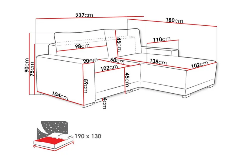 Denegal 3-sits Hörnsoffa - Products - Möbler - Soffa - Hörnsoffa