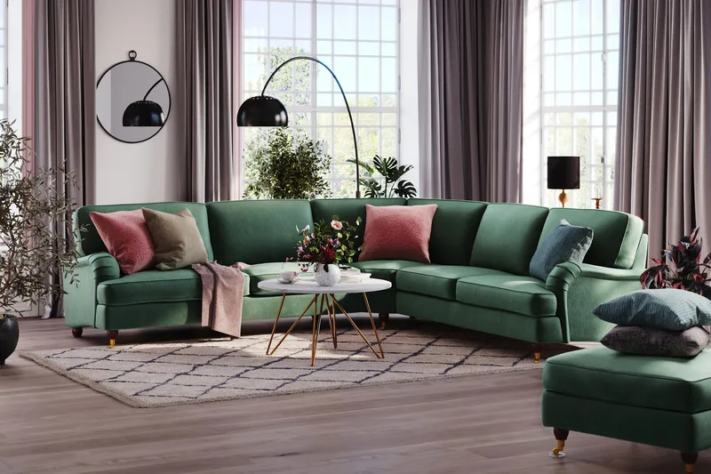 Howard Lyx 6-sits Högervänd L-formad Hörnsoffa i Sammet - Mörkgrön - Products - Möbler - Soffa - Hörnsoffa