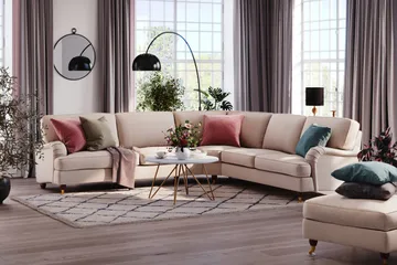 Howard Lyx 6-sits Högervänd L-formad Hörnsoffa i Tyg - Beige - Products - Möbler - Soffa - Hörnsoffa