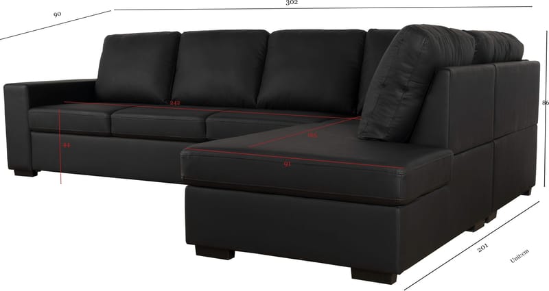 Solna soffa i svart PU öppet avslut 3A - Svart - Products - Möbler - Soffa - Hörnsoffa